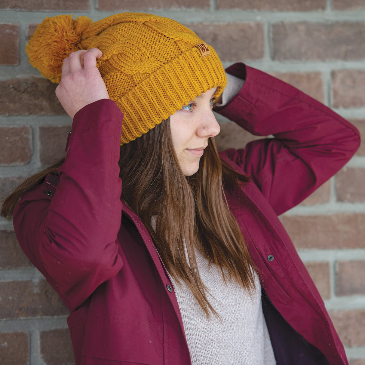 Knit Beanie with Pom, Yellow