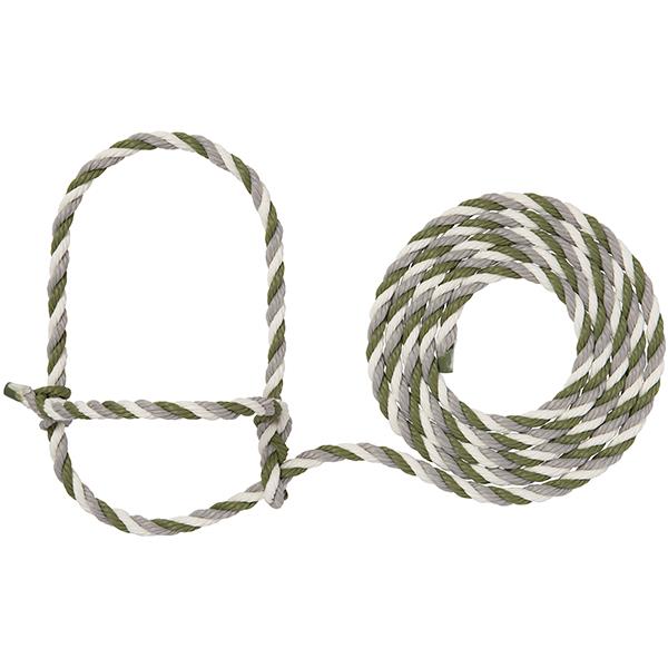 Cattle Rope Halter, White/Hunter Green/Gray