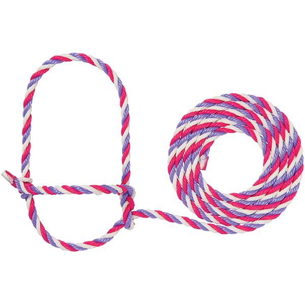 Cattle Rope Halter, White/Hot Pink/Lavender